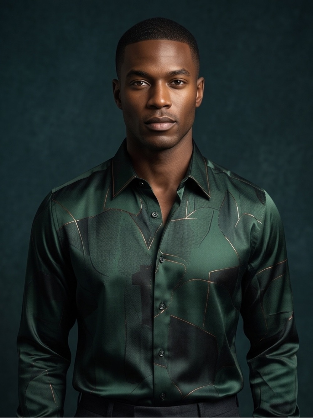 Deniko Men's Forest Green Patterned Dress satin Shirt button front regular fit z